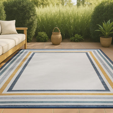 Pollux Classic Coastal Mitred Stripe Reversible Machine-Washable Indoor/Outdoor Area Rug